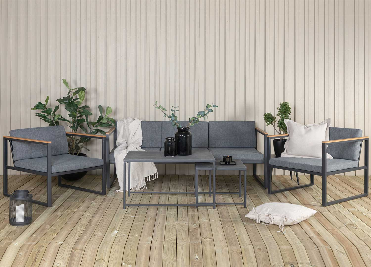 Salon de jardin gris 5 places gris
