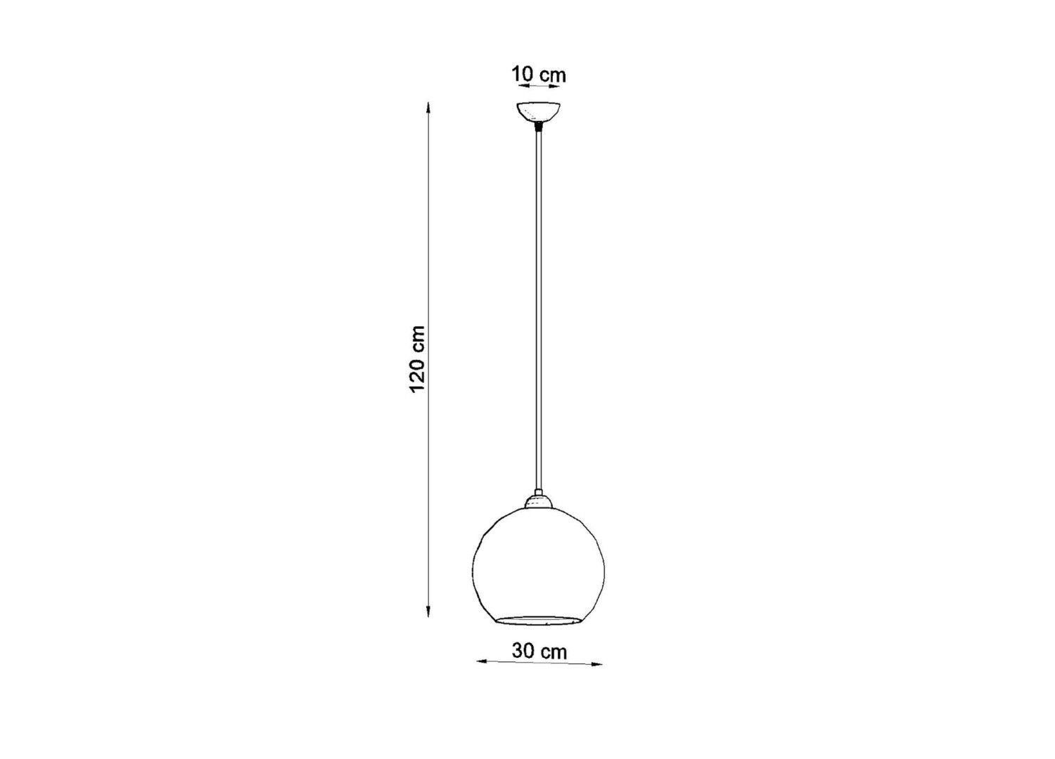 Suspension BALL en verre vert Ø30 cm – dimensions et schéma technique