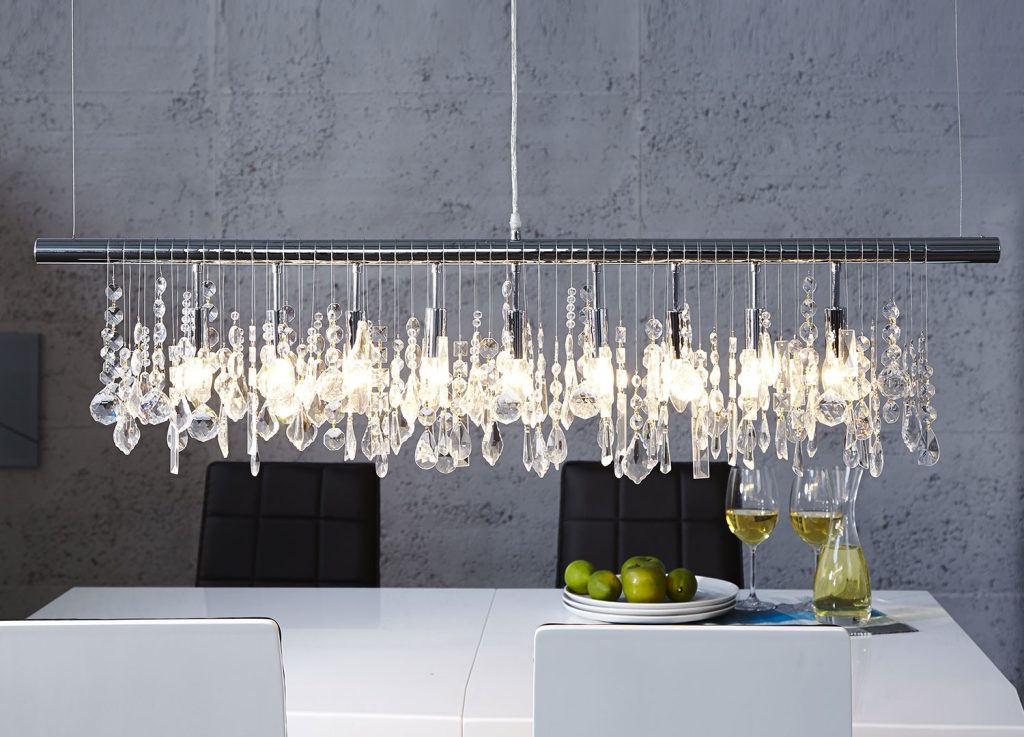 Suspension cristal moderne et métal chromé 120 cm