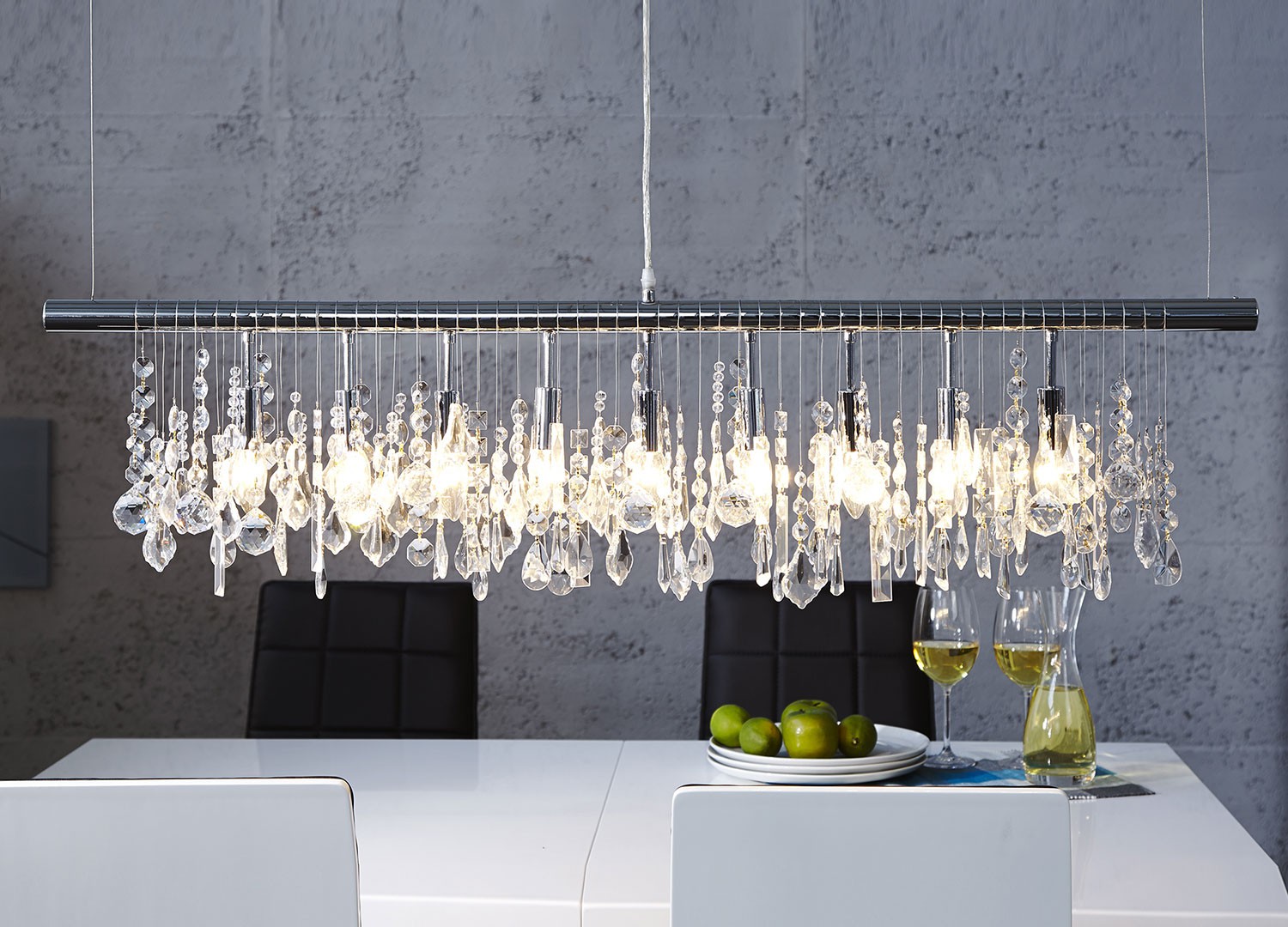Suspension cristal moderne et métal chromé 120 cm