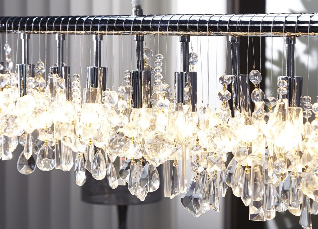 Suspension cristal moderne et métal chromé 120 cm