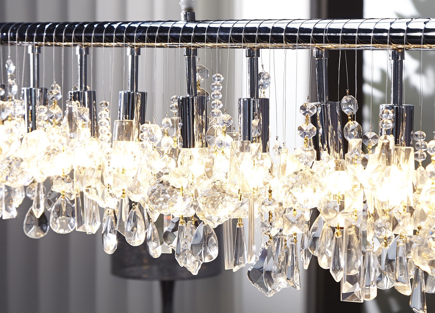 Suspension cristal moderne et métal chromé 120 cm