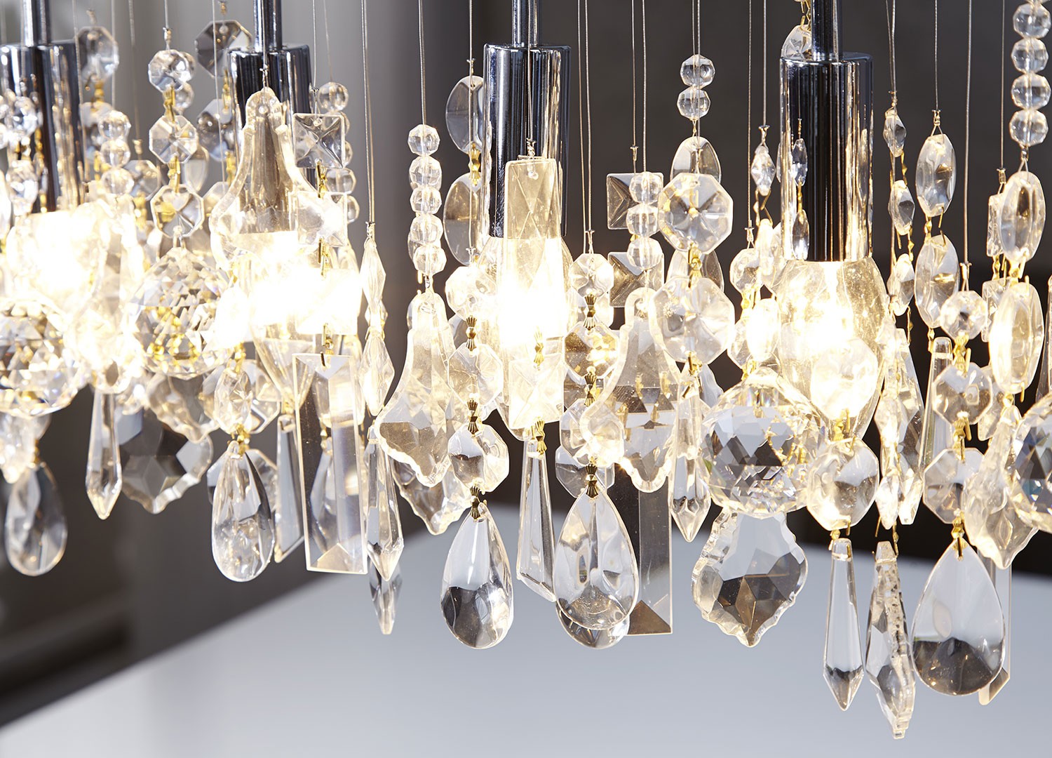 Suspension cristal moderne et métal chromé 120 cm