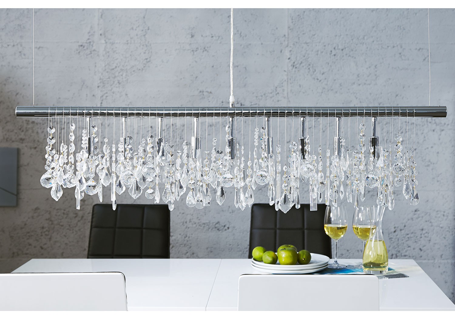Suspension cristal moderne et métal chromé 120 cm