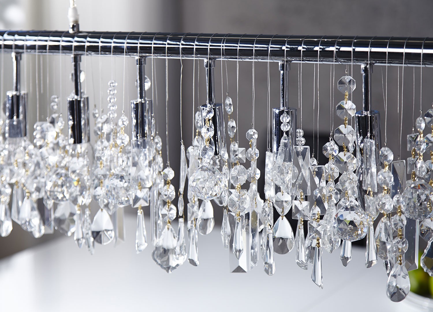 Suspension cristal moderne et métal chromé 120 cm