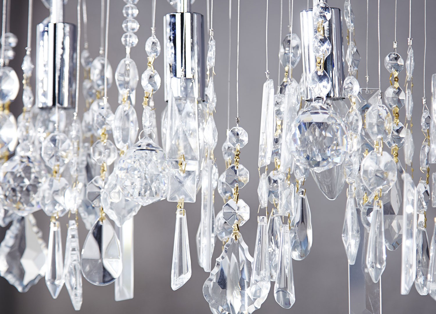 Suspension cristal moderne et métal chromé 120 cm