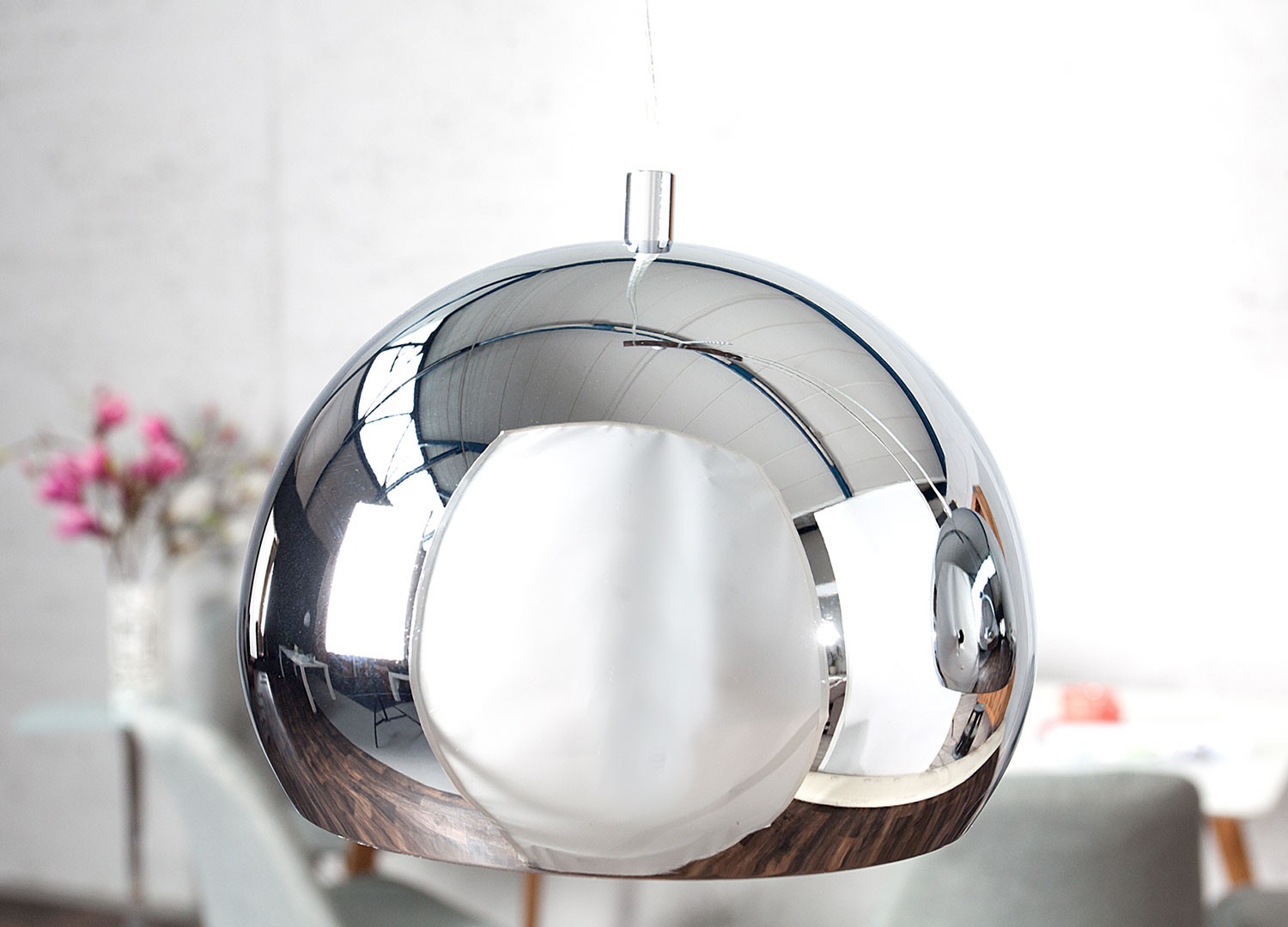 Suspension luminaire design boule chromé