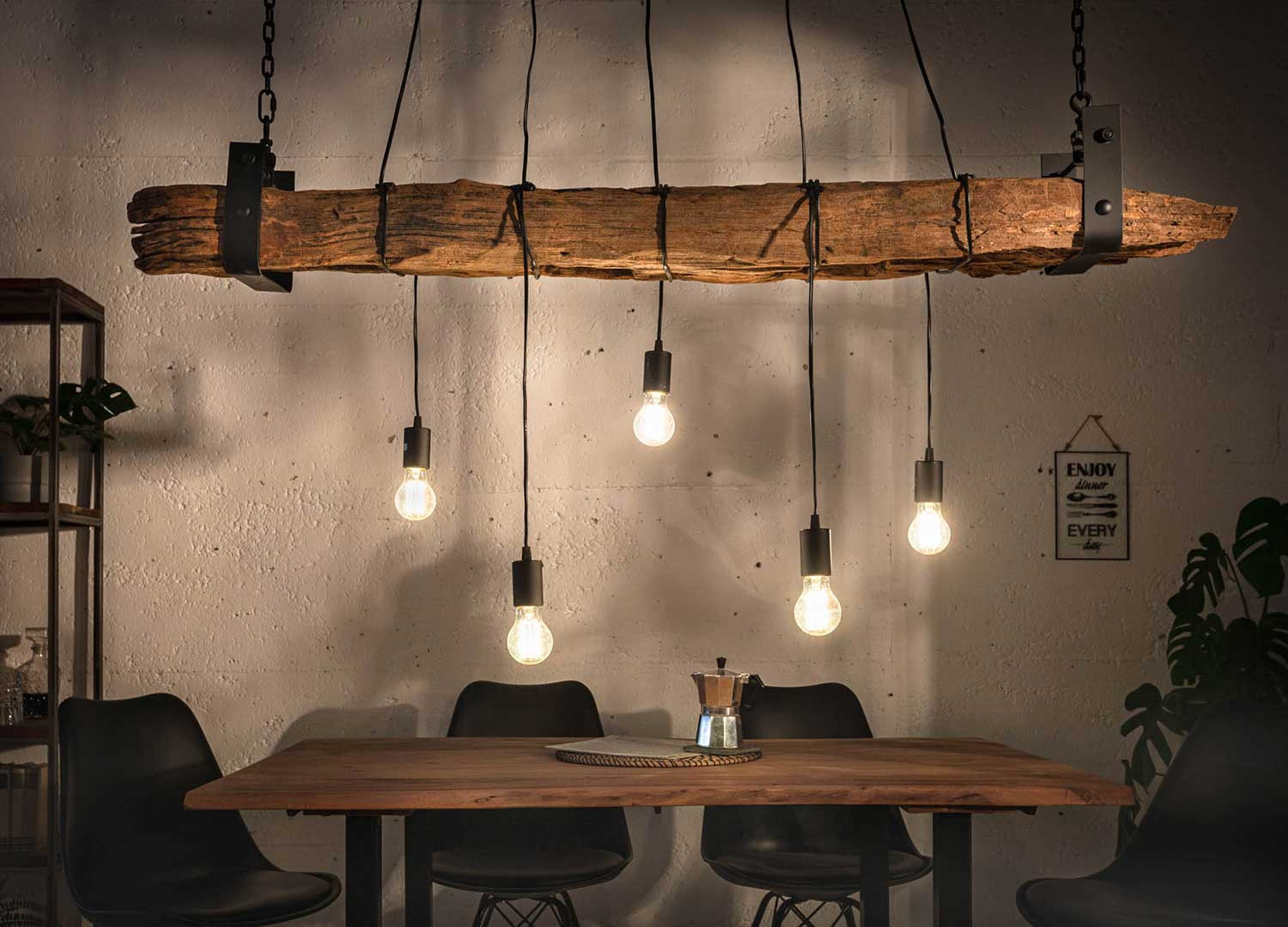 Suspension poutre 152 cm avec 5 lumières