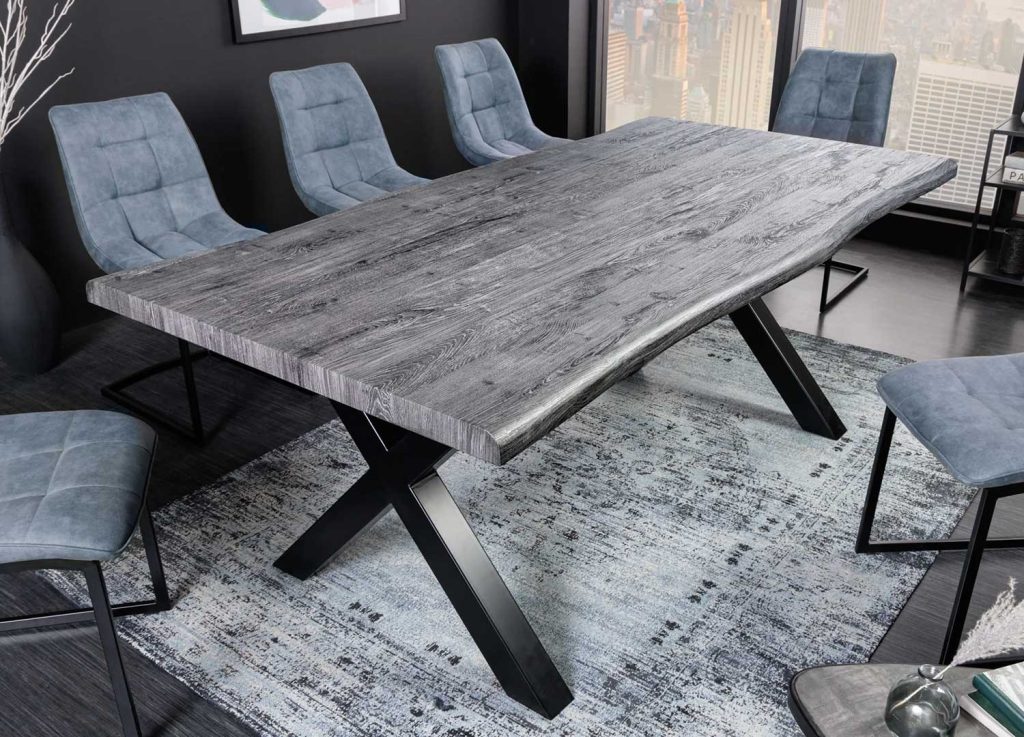 Table à manger 160 cm aspect chêne blanchi gris Joka