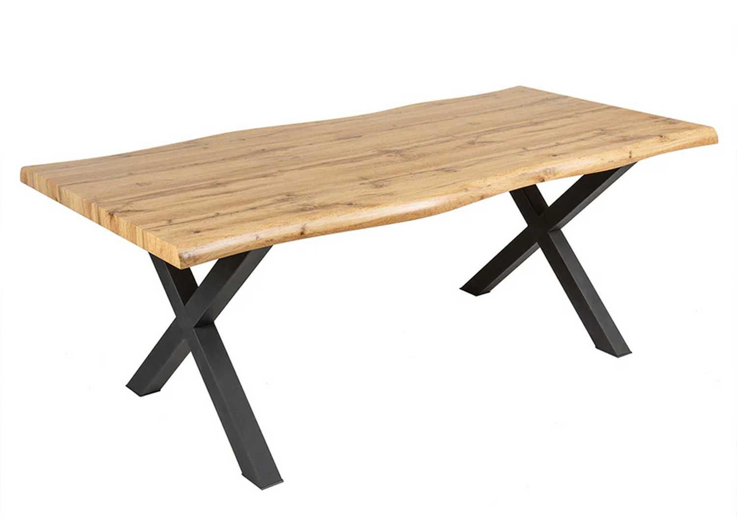 Table à manger 160 cm aspect chêne sauvage pieds X Joka