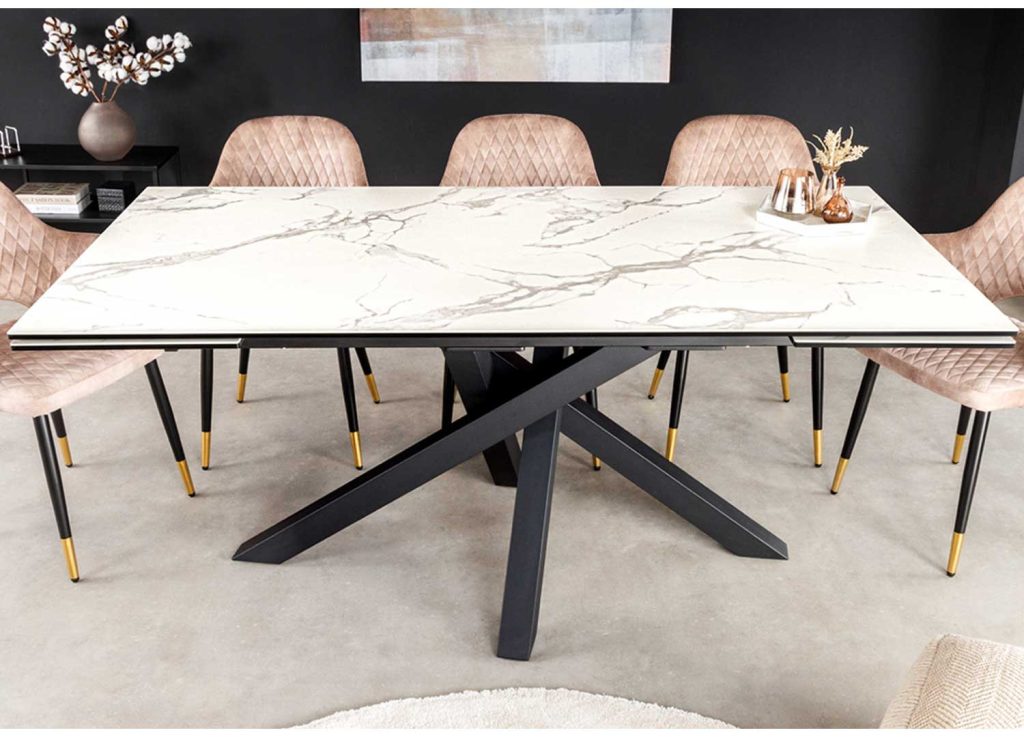 Table à manger 180 cm extensible 260 cm céramique blanc