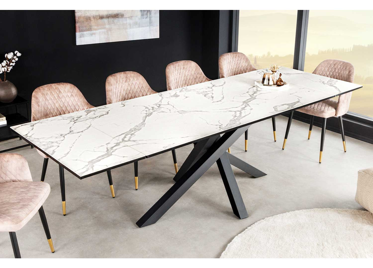 Table à manger 180 cm extensible 160 cm céramique blanc