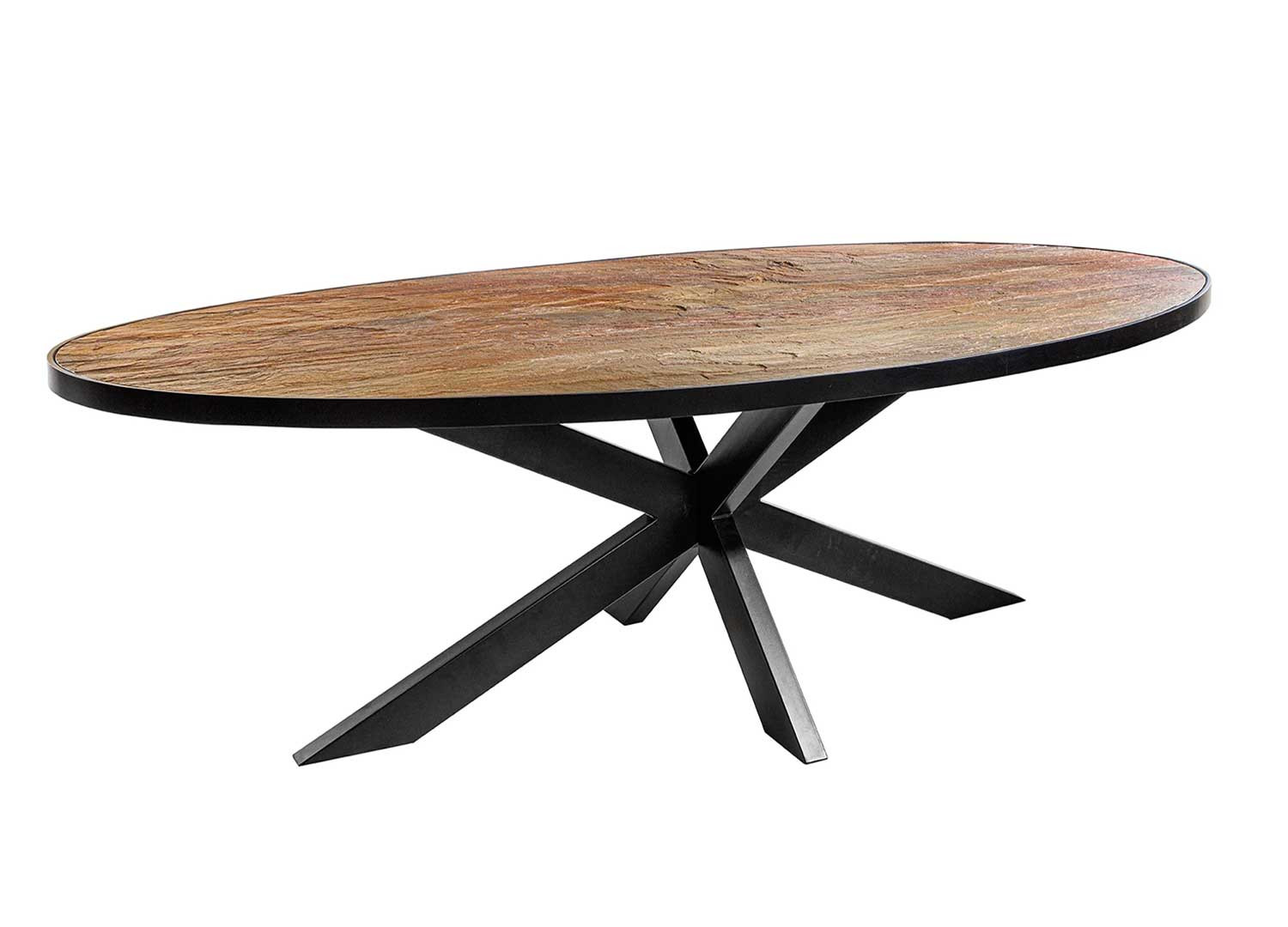 Table à manger 2m40 placage pierre et pieds métal noir Nino