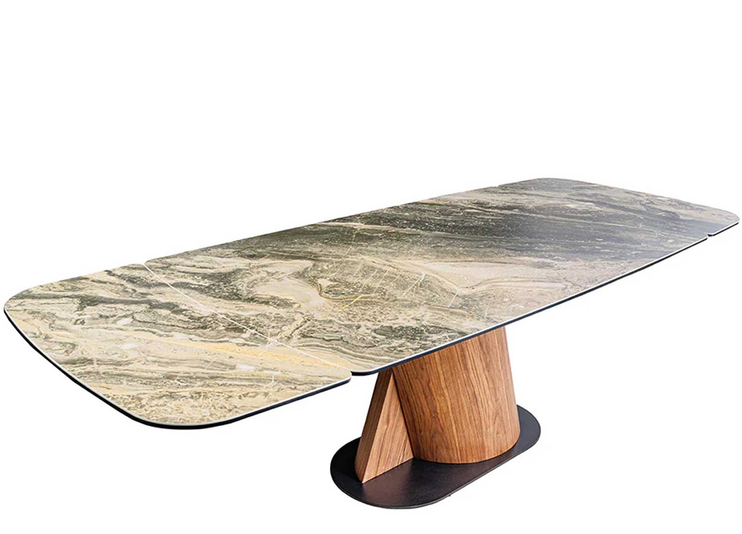 Table à manger à rallonges 180-260 céramique beige taupe et noyer Myra