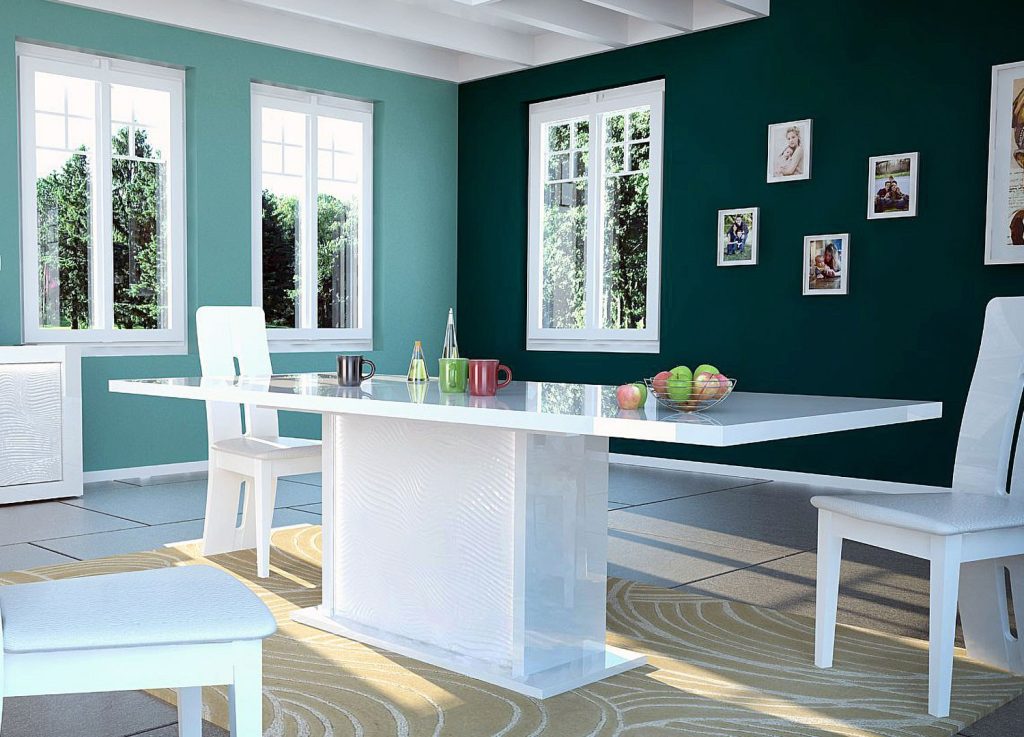 Table à manger blanc laquée extensible à led