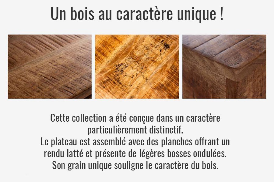 Table à manger bois massif manguier métal rectangulaire 1m80