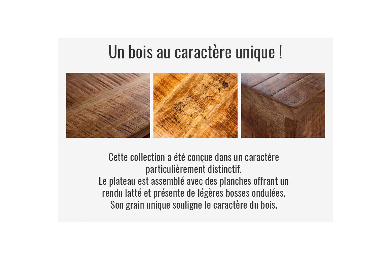 Table à manger bois massif manguier métal rectangulaire 2m