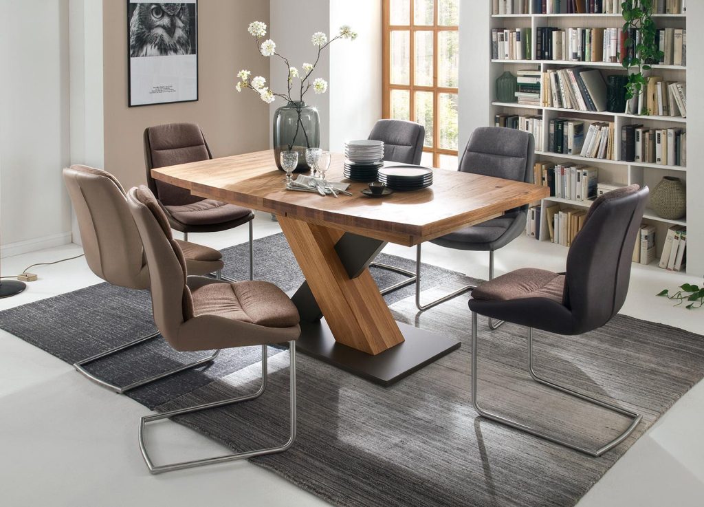 Table à manger bois massif plateau bateau 140 cm extensible à 220 cm