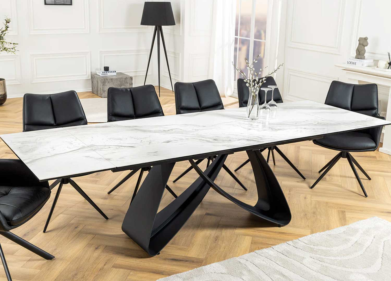Table à manger céramique marbre blanc 10 personnes Eclipse