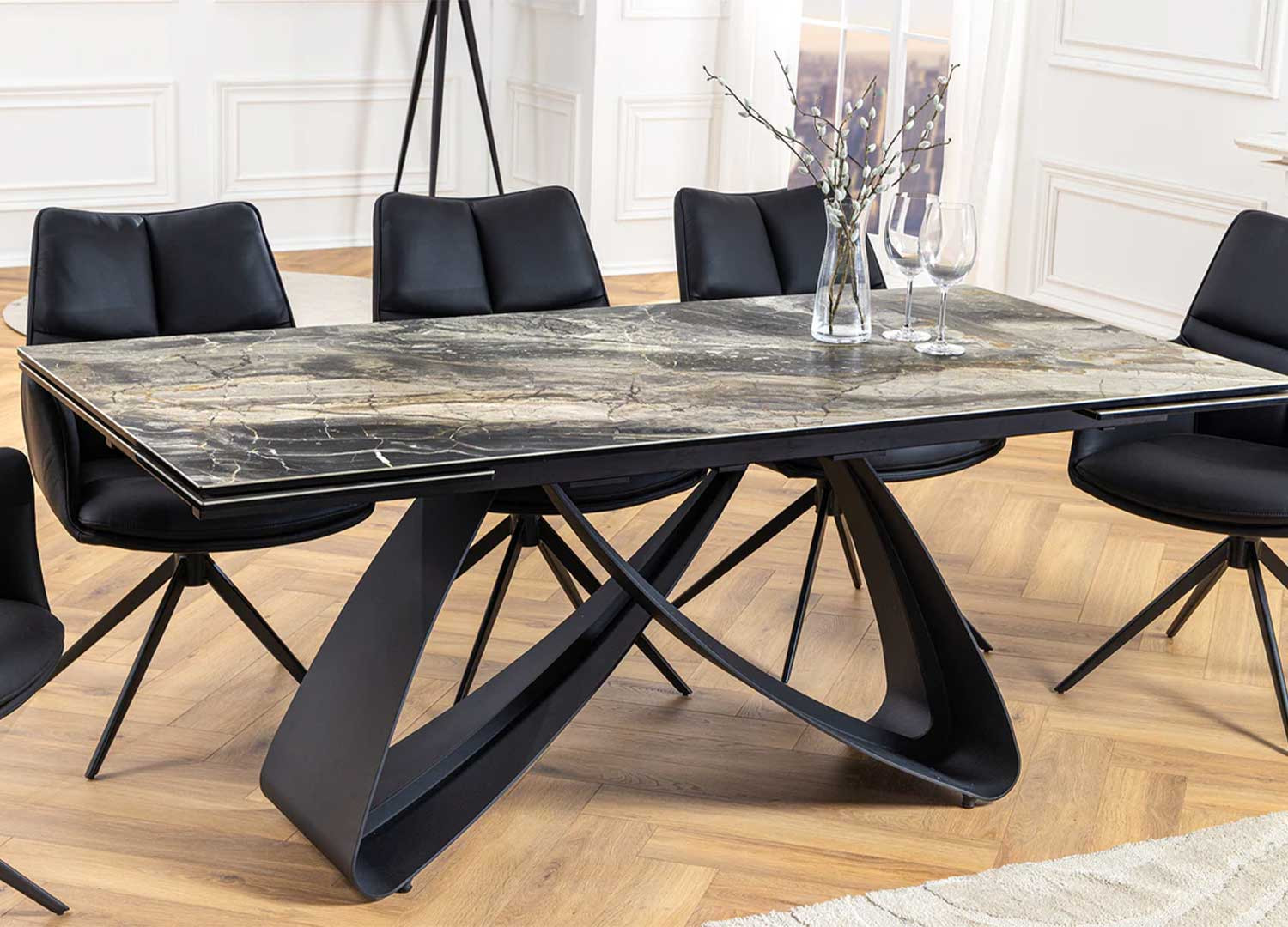 Table à manger céramique marbre taupe 10 personnes Eclipse