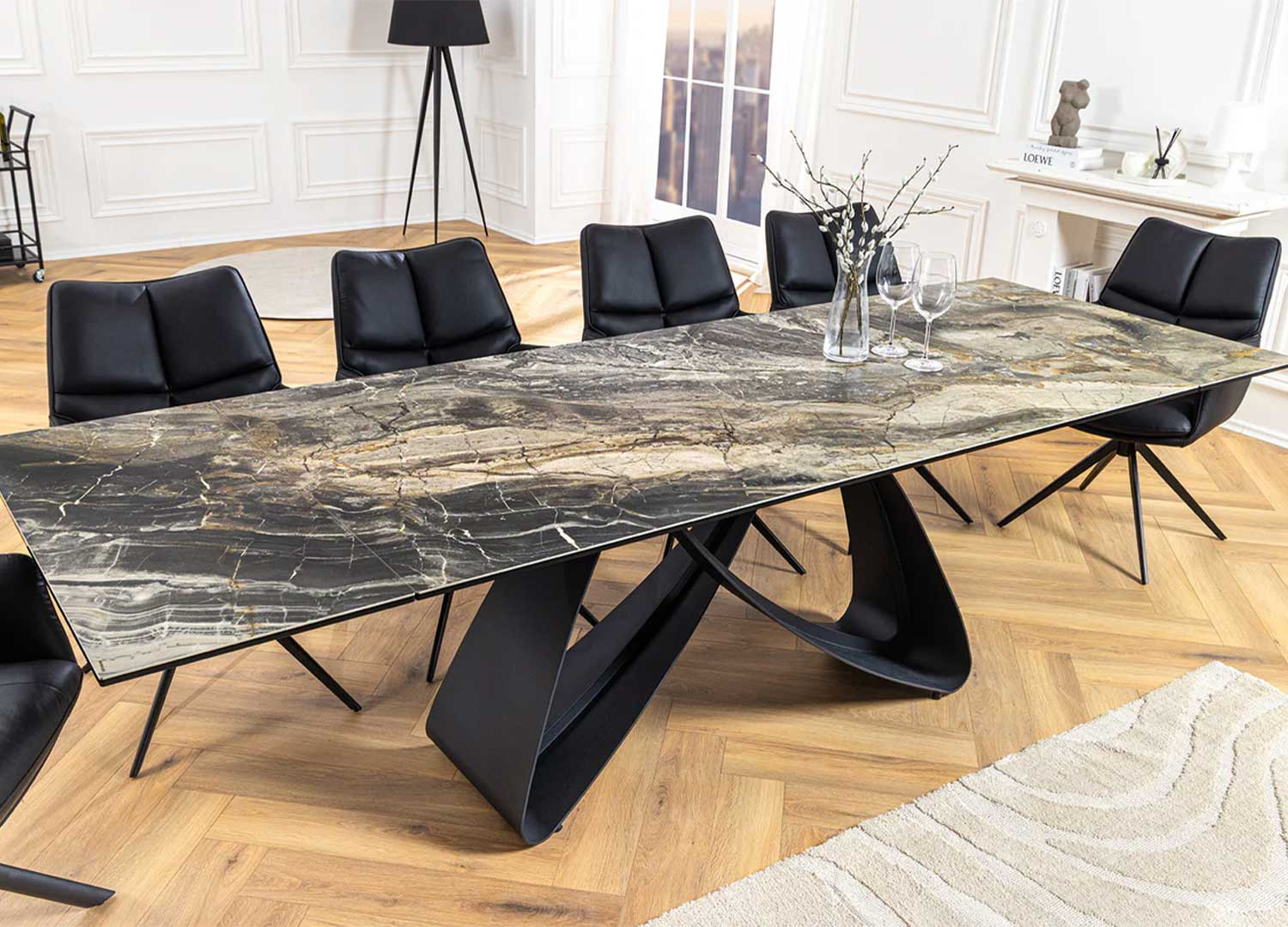 Table à manger céramique marbre taupe 10 personnes Eclipse