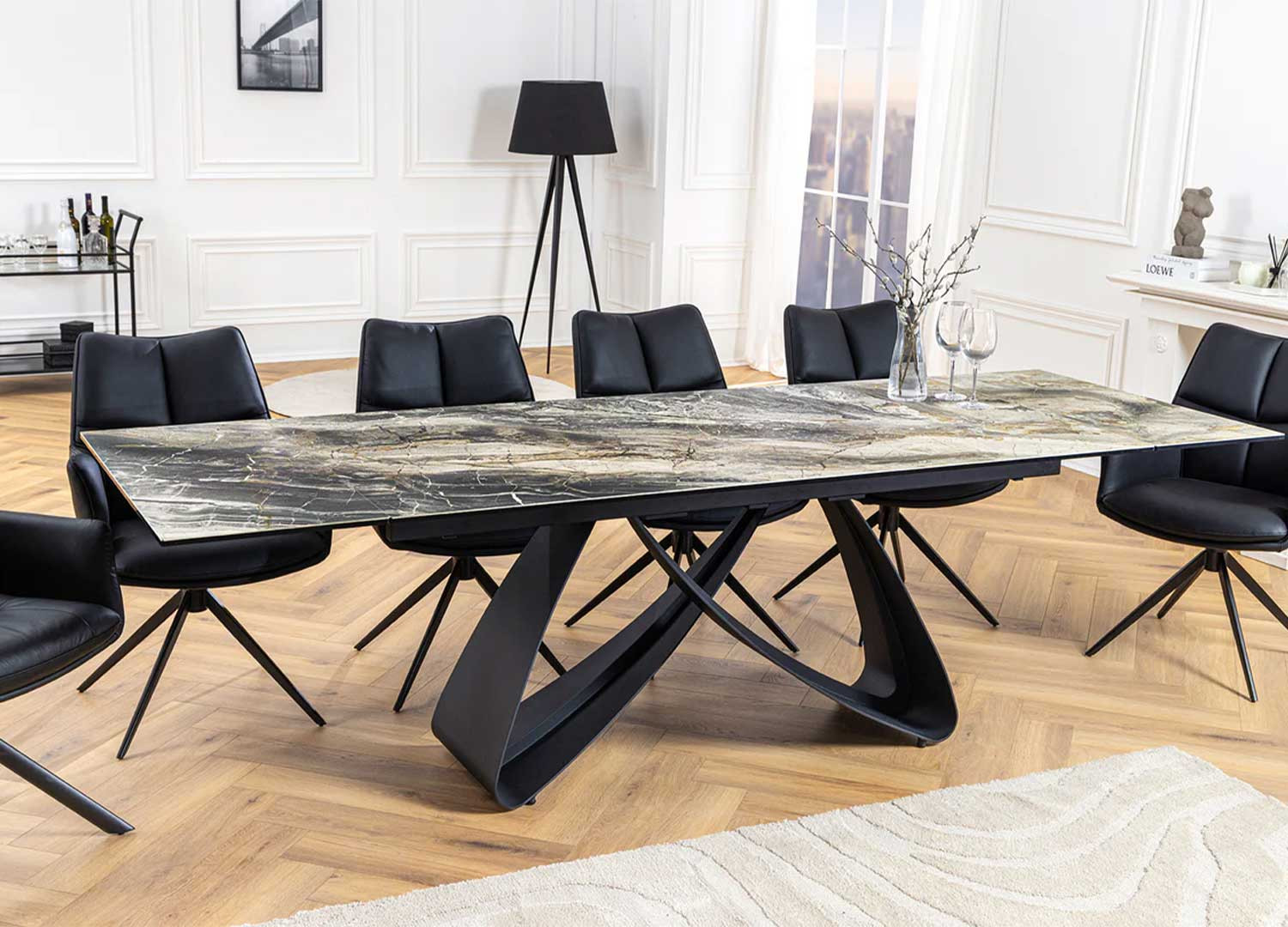 Table à manger céramique marbre taupe 10 personnes Eclipse