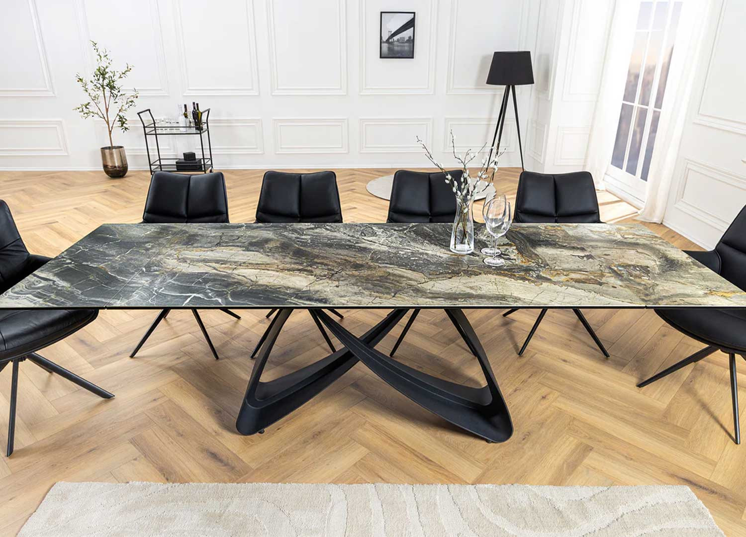 Table à manger céramique marbre taupe 10 personnes Eclipse