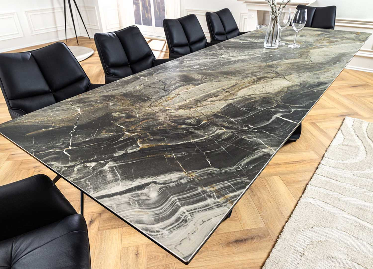 Table à manger céramique marbre taupe 10 personnes Eclipse