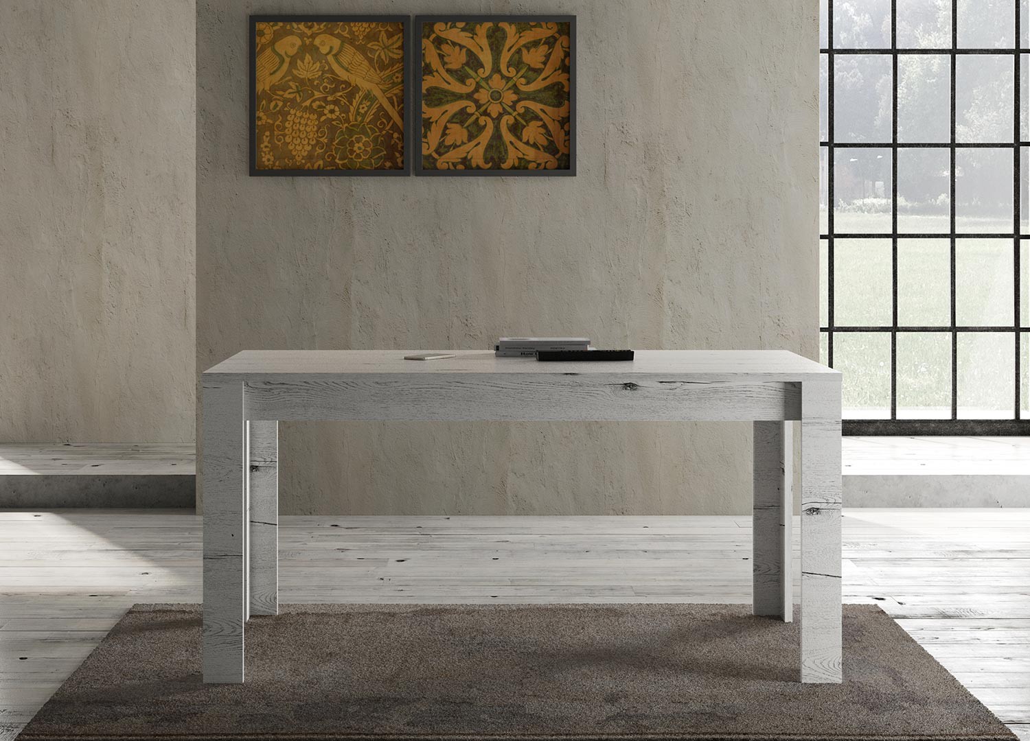 Table à manger en bois chêne blanchi 1m60