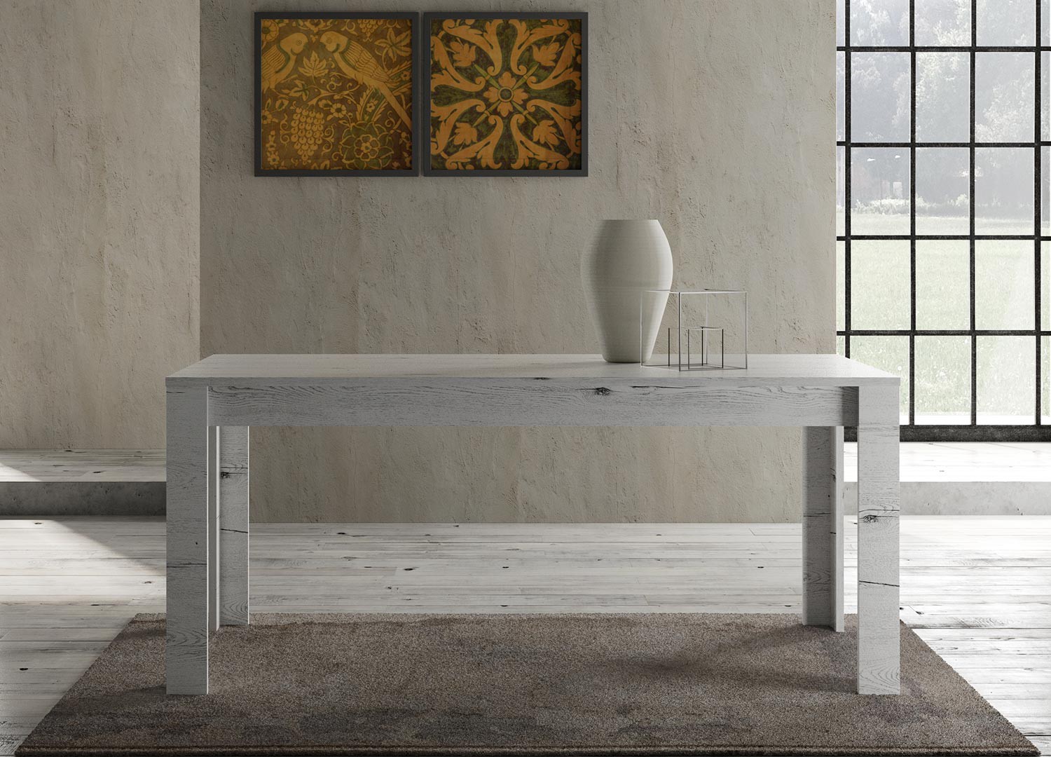 Table à manger en bois chêne blanchi 1m80