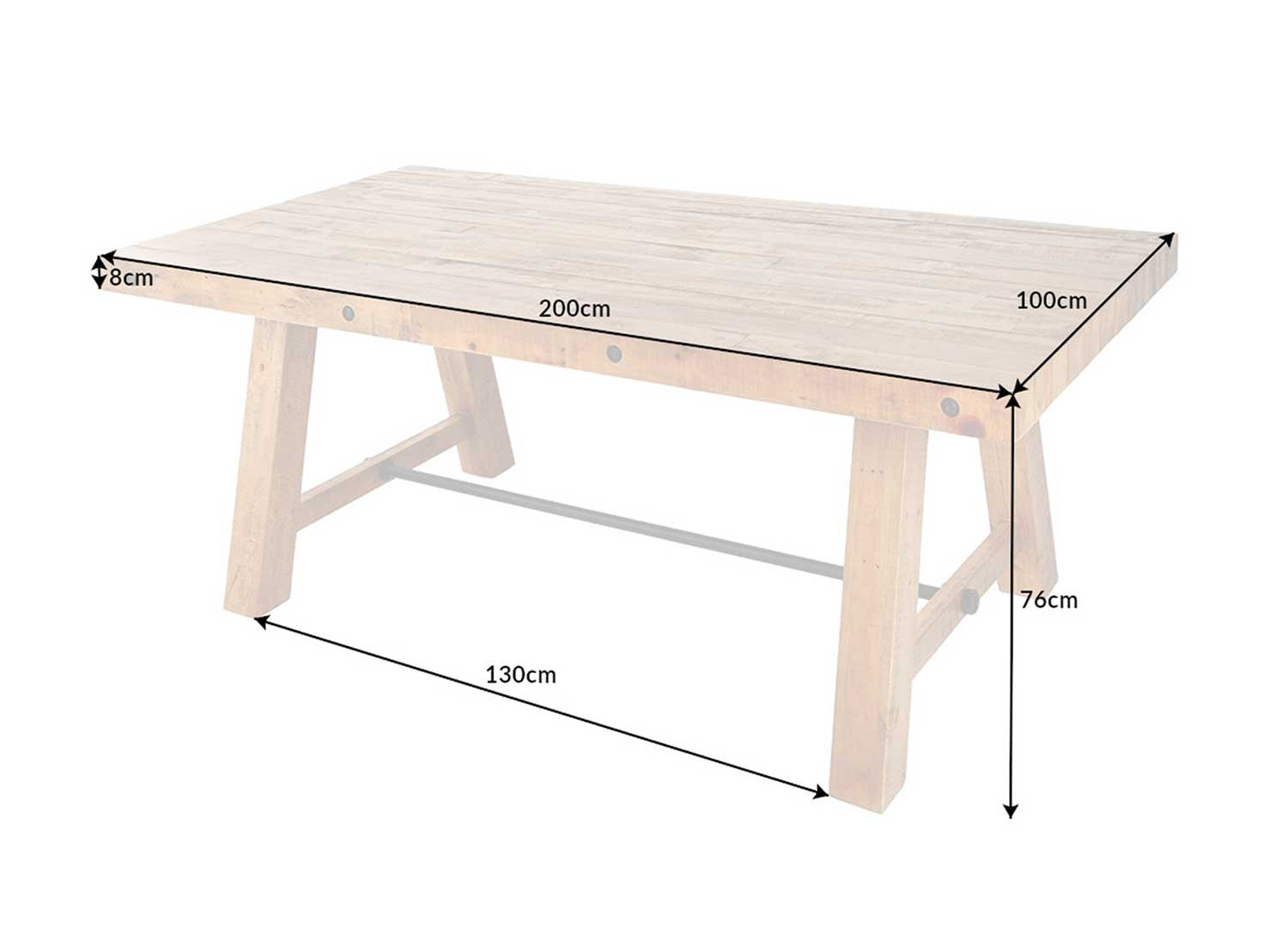 Table à manger en bois de pin 2m design industriel