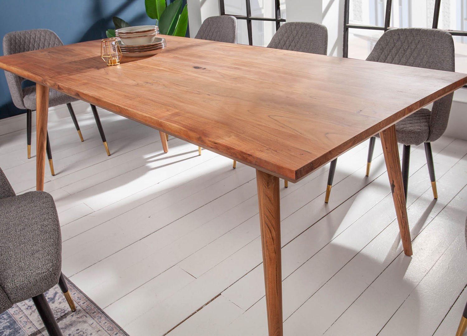 Table à manger en bois massif d'acacia 6 personnes