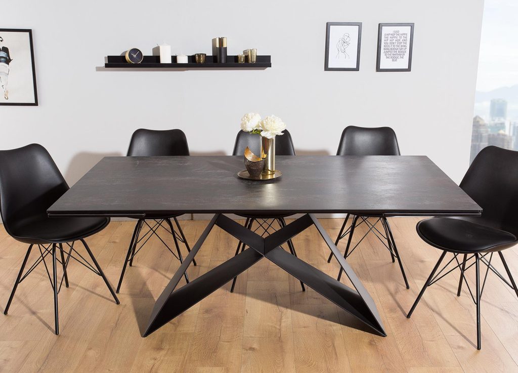 Table à manger en céramique lave 180-260 cm et pieds métal noir