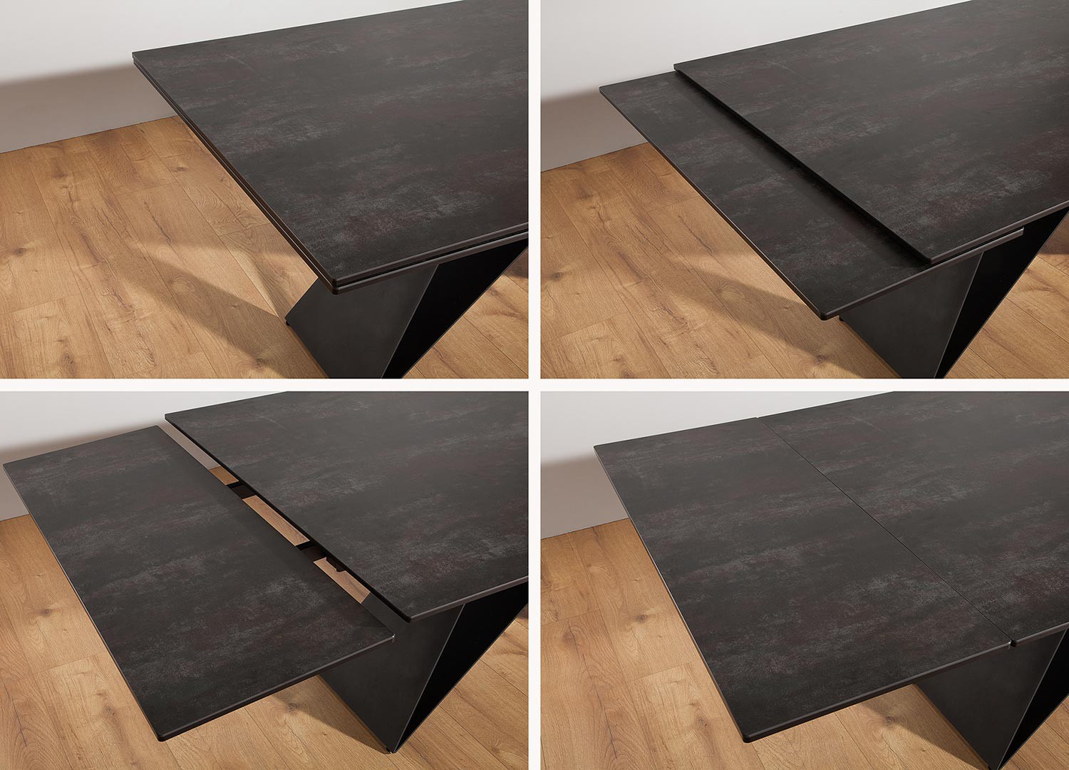 Table à manger en céramique lave 180-260 cm et pieds métal noir