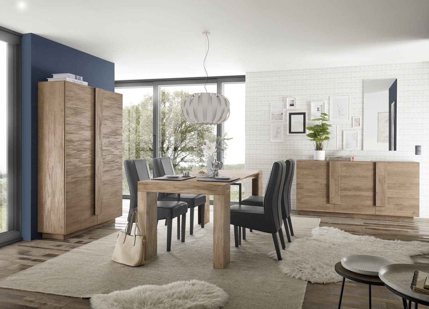 Table à manger extensible 1 allonge chêne 137-185 cm