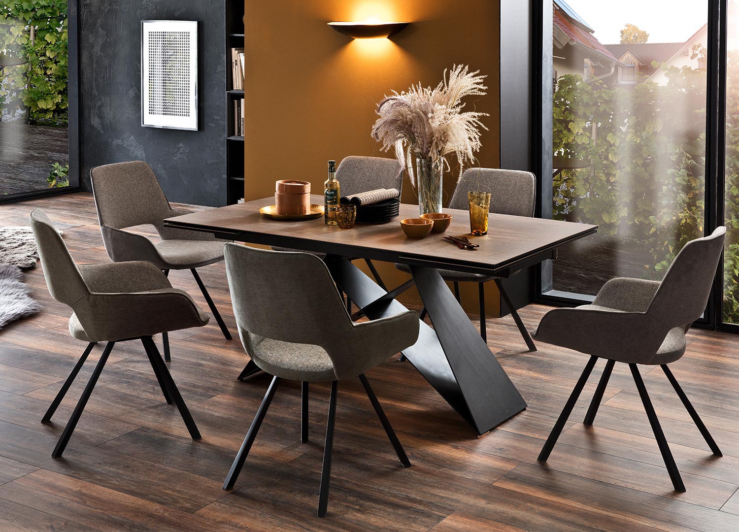 Table à manger extensible 160-240 cm bois foncé et métal noir