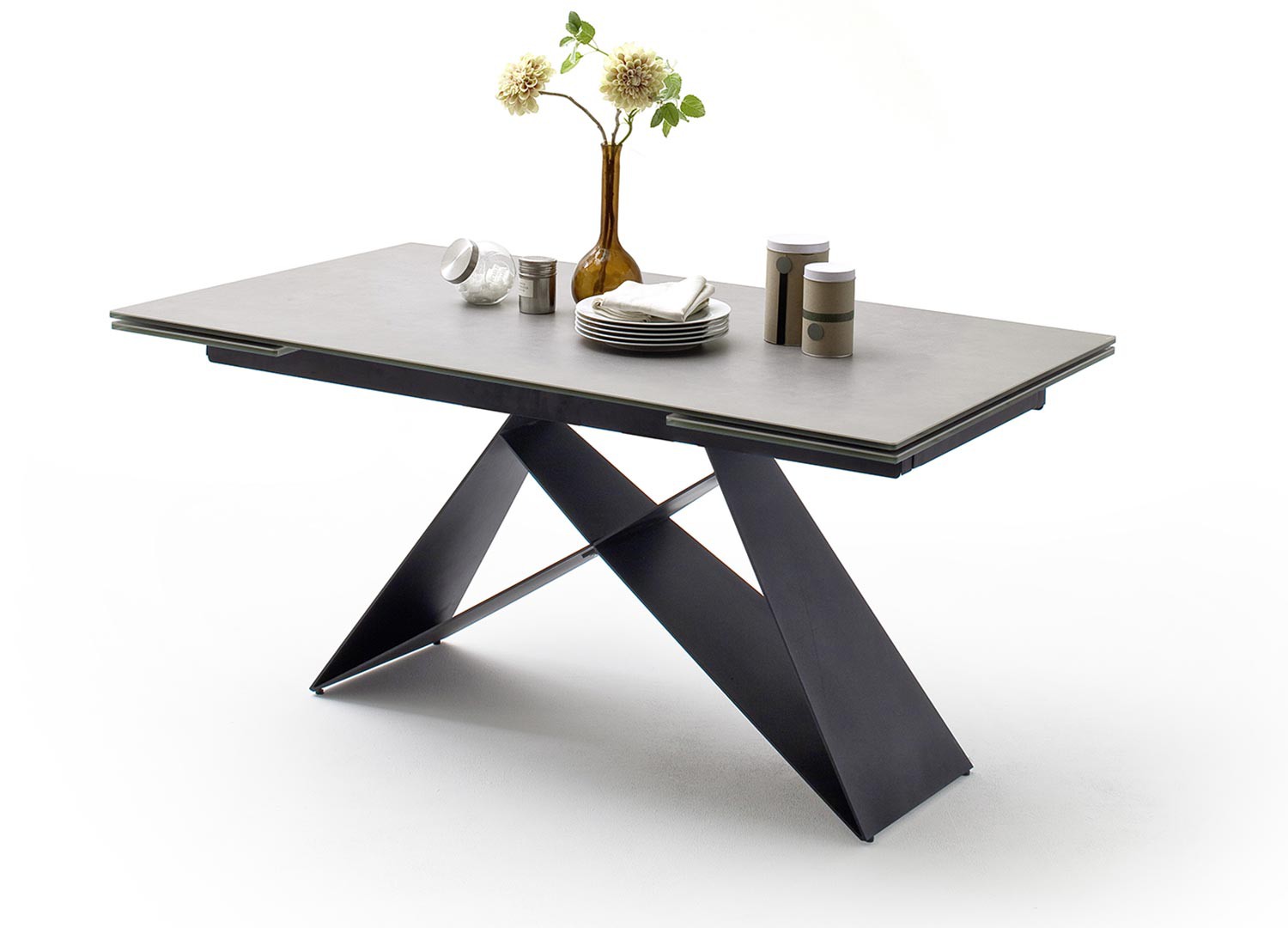 Table à manger extensible 160-240 cm gris clair et métal noir