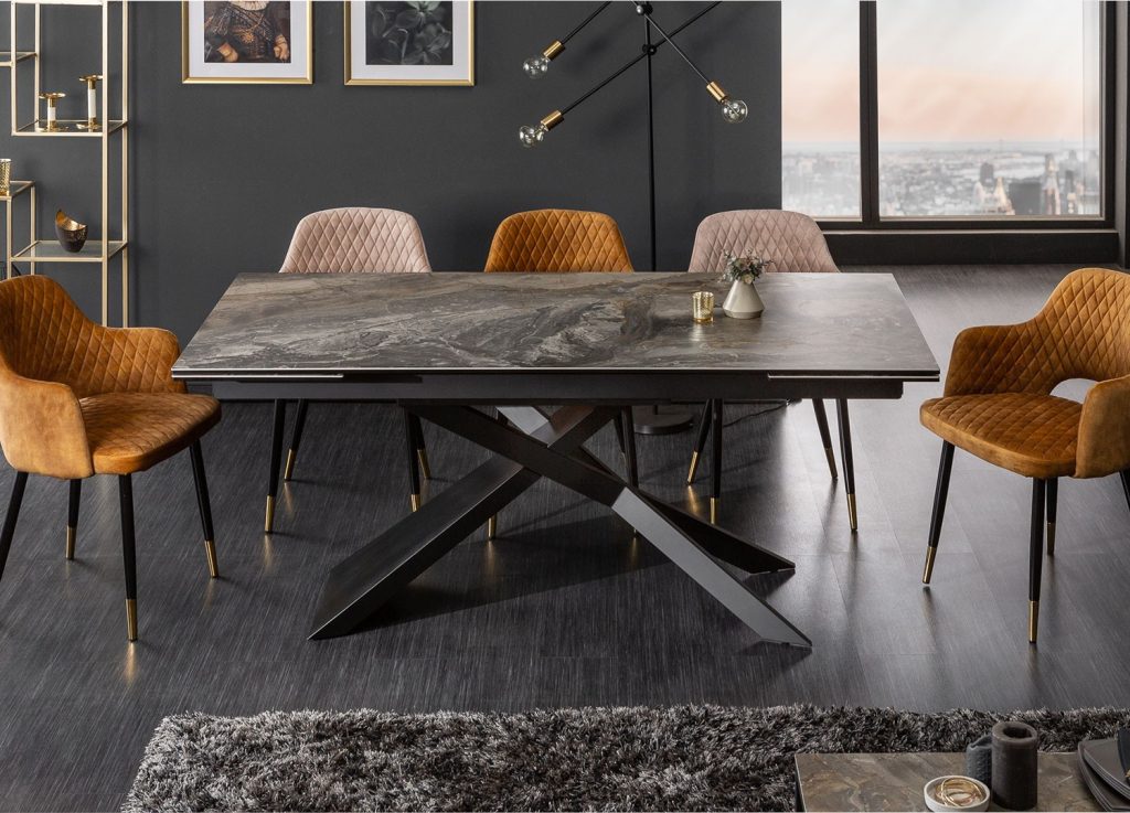Table à manger extensible 180-220-260 cm céramique taupe aspect marbre