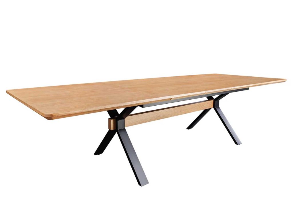 Table à manger extensible 180-300 cm aspect chêne et métal Armando