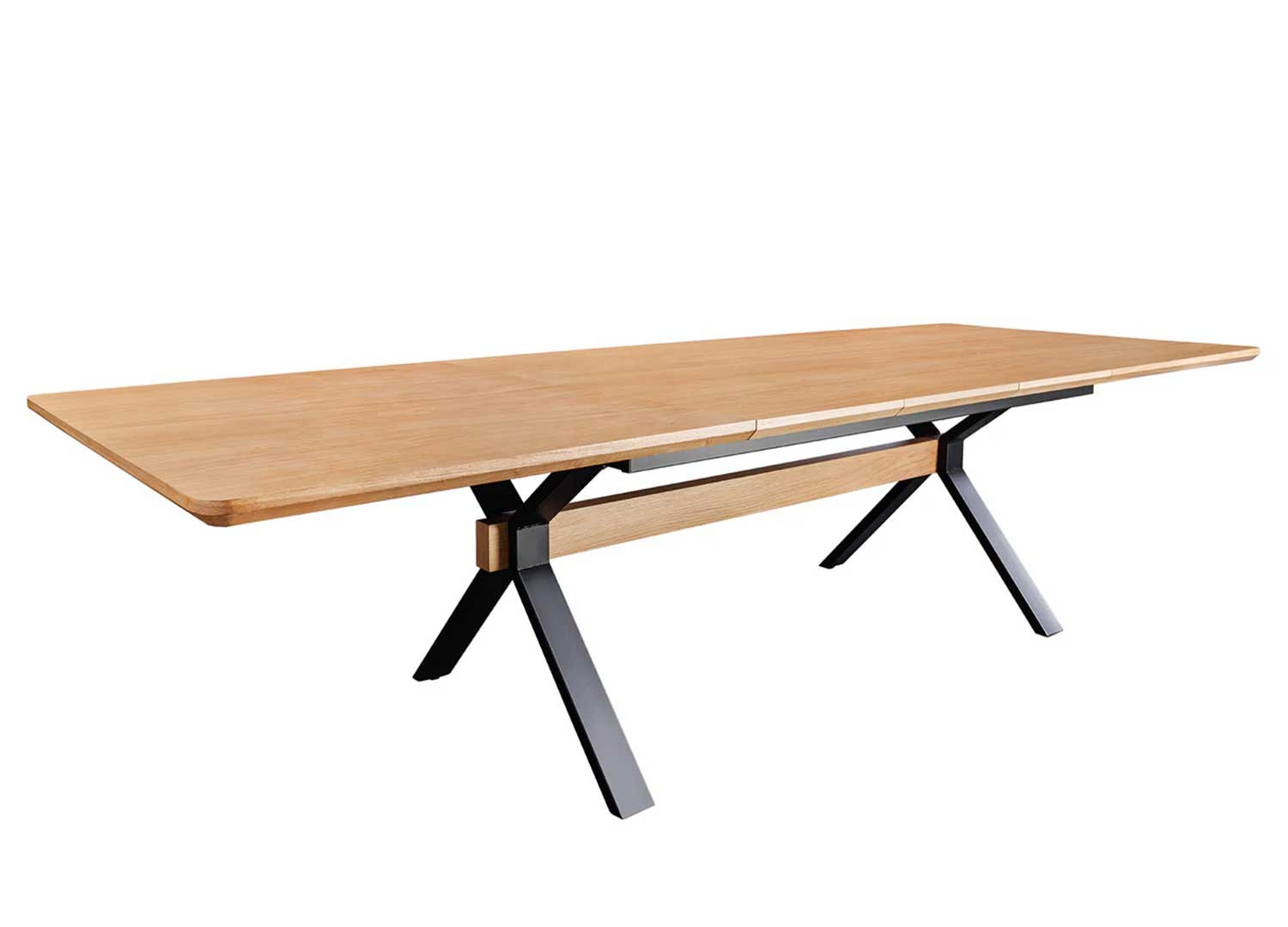 Table à manger extensible 180-300 cm aspect chêne et métal Armando