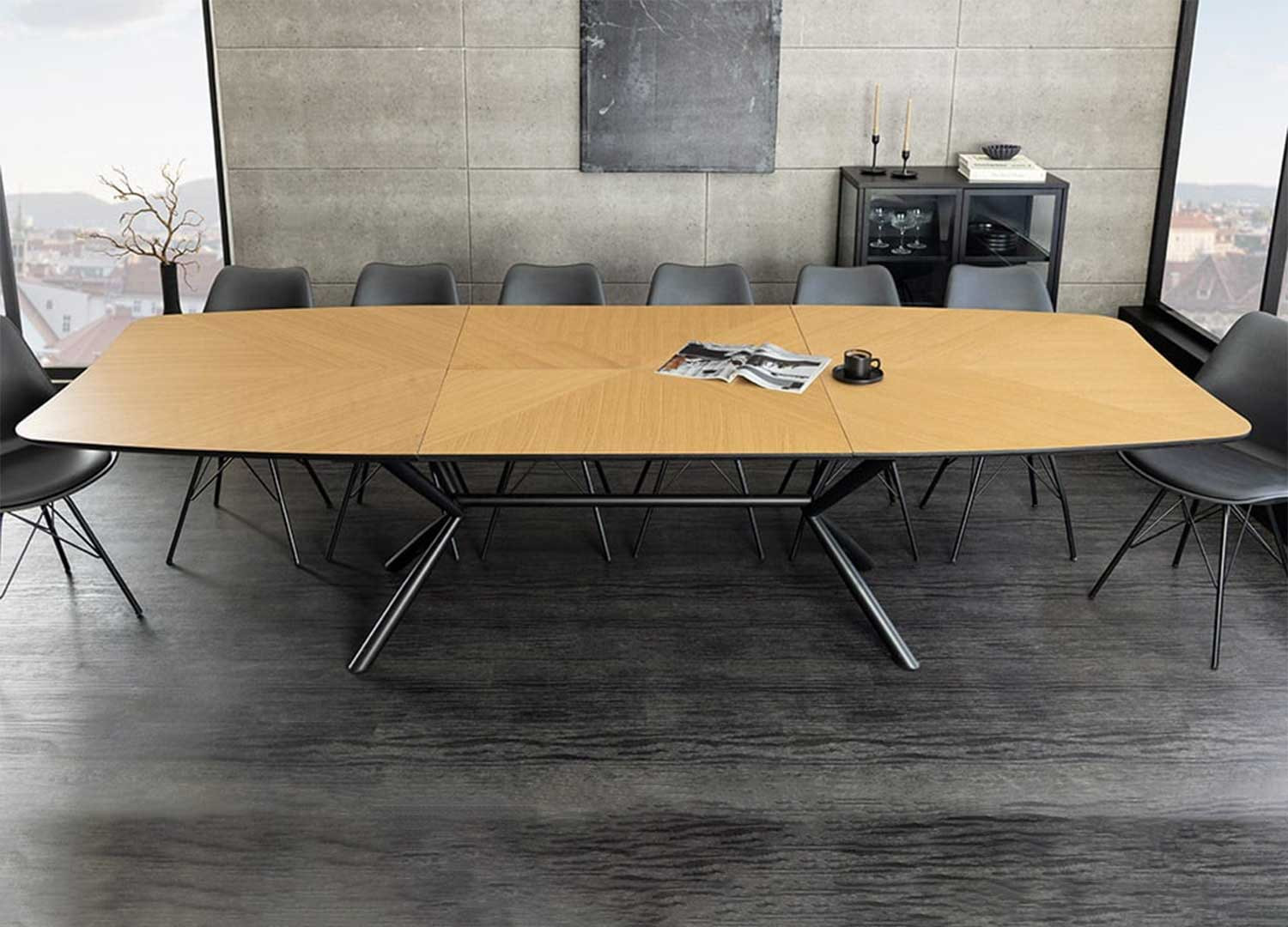 Table à manger extensible aspect chêne Oriana