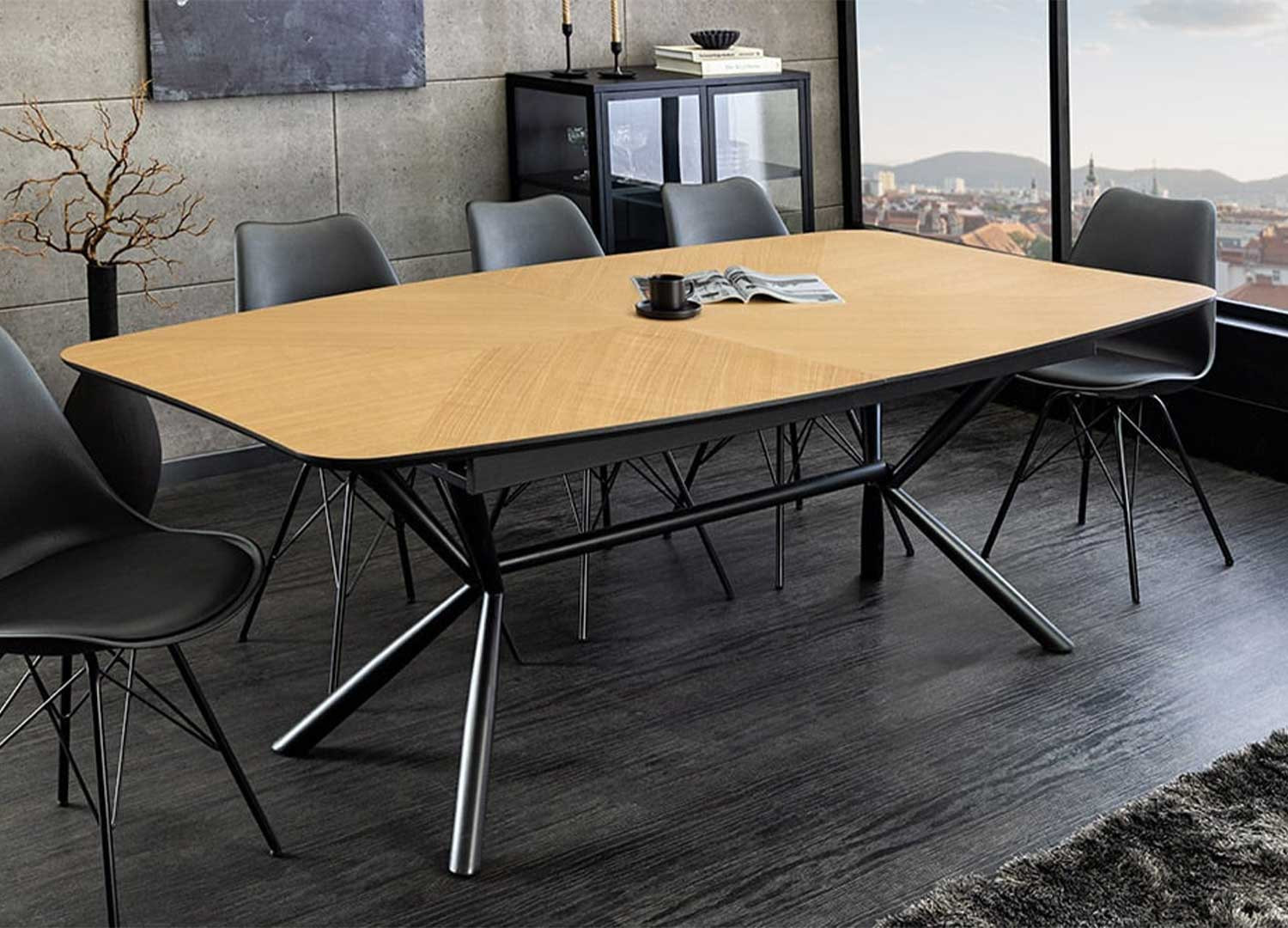 Table à manger extensible aspect chêne Oriana