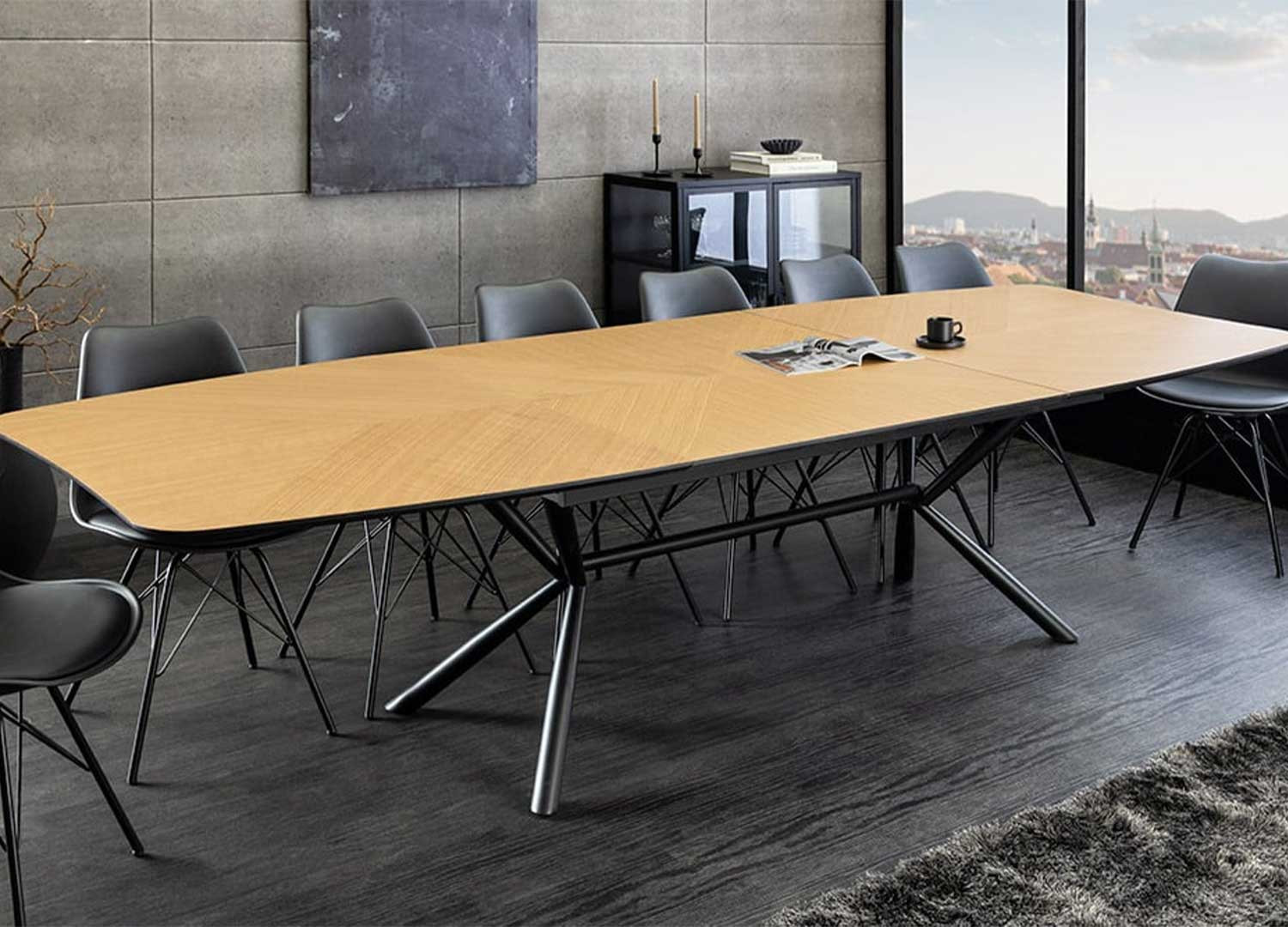 Table à manger extensible aspect chêne Oriana