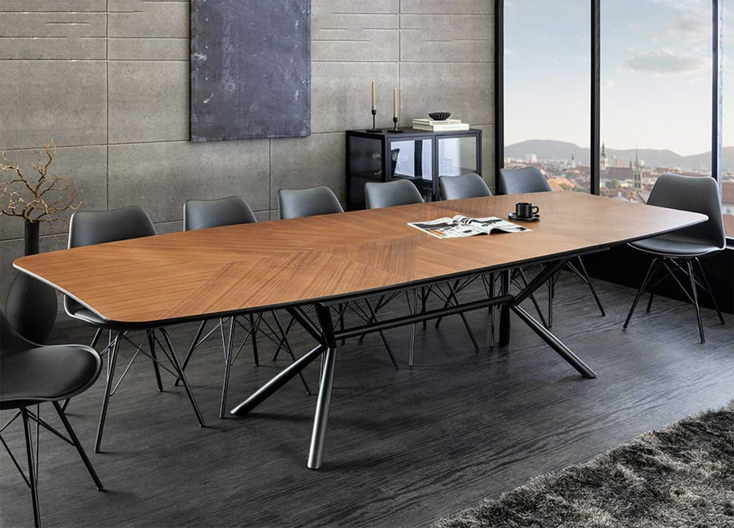 Table à manger extensible aspect noyer Oriana