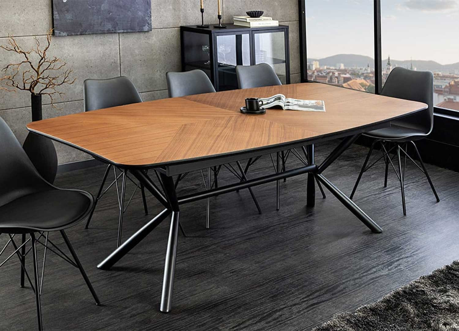 Table à manger extensible aspect noyer Oriana