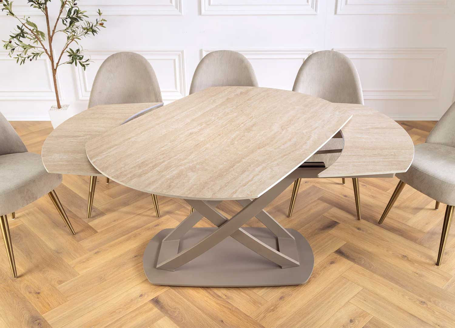Table à manger extensible aspect travertin 130-190 cm Avarea