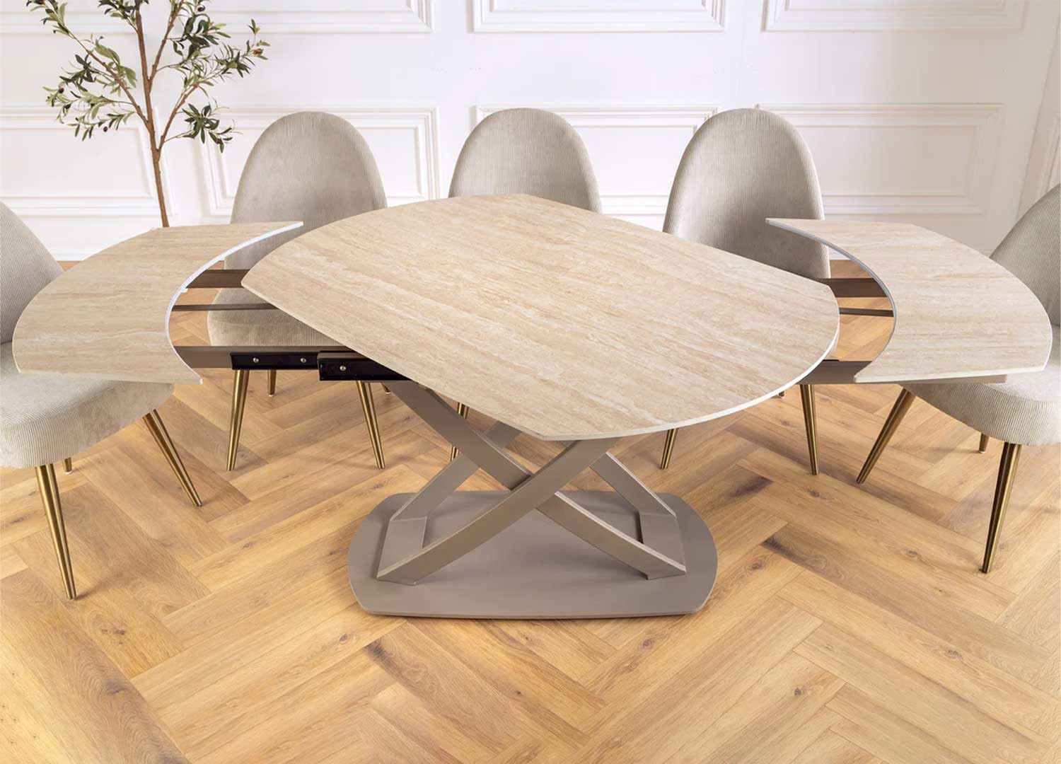 Table à manger extensible aspect travertin 130-190 cm Avarea