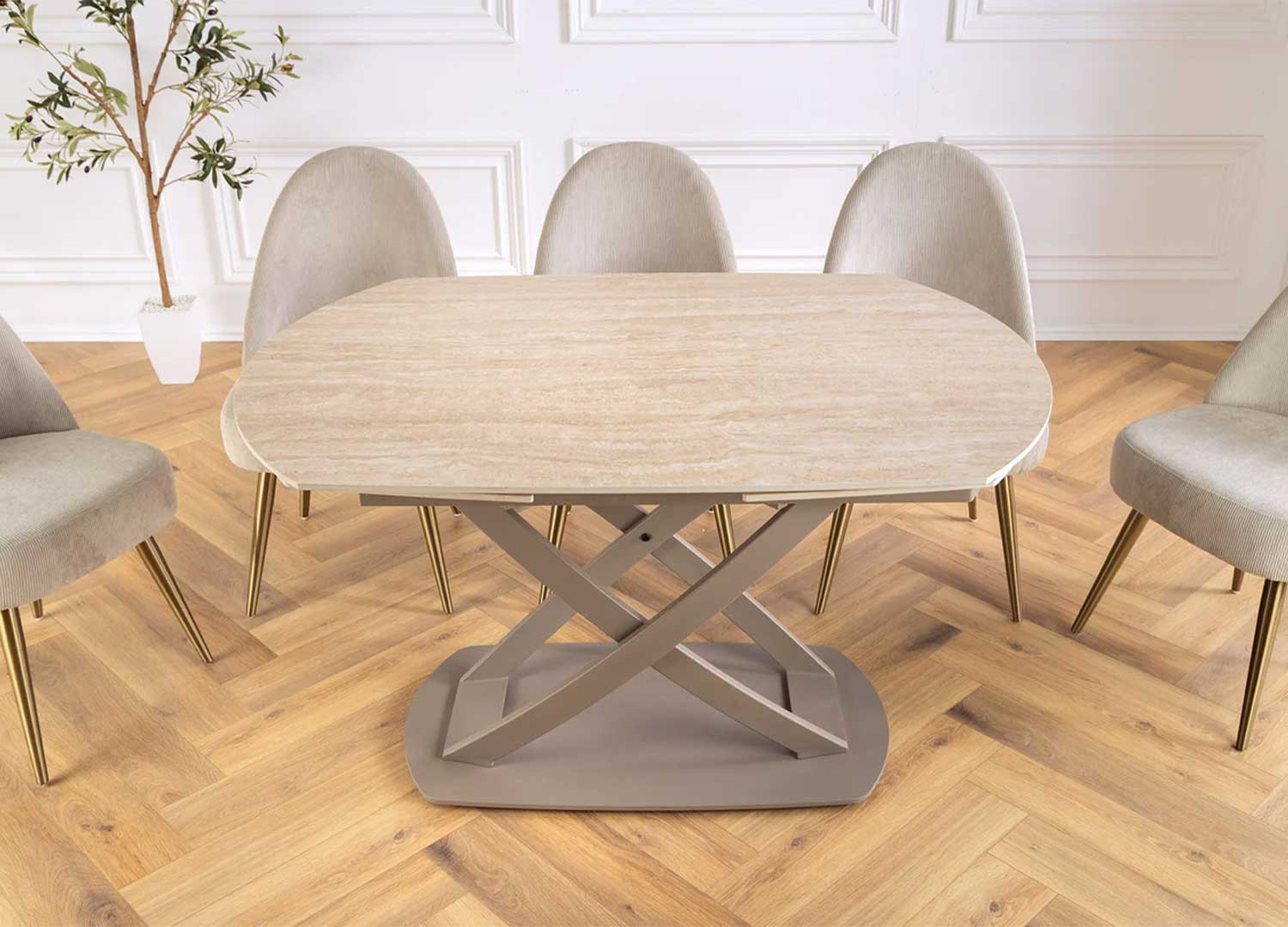Table à manger extensible aspect travertin 130-190 cm Avarea