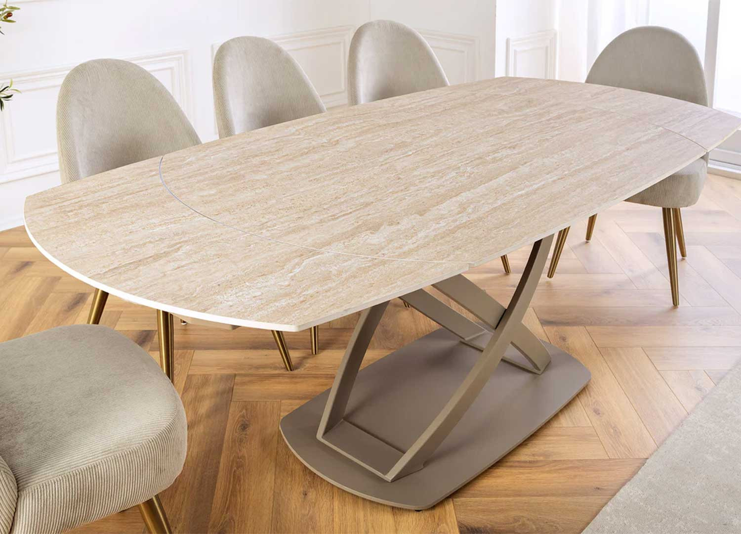 Table à manger extensible aspect travertin 130-190 cm Avarea