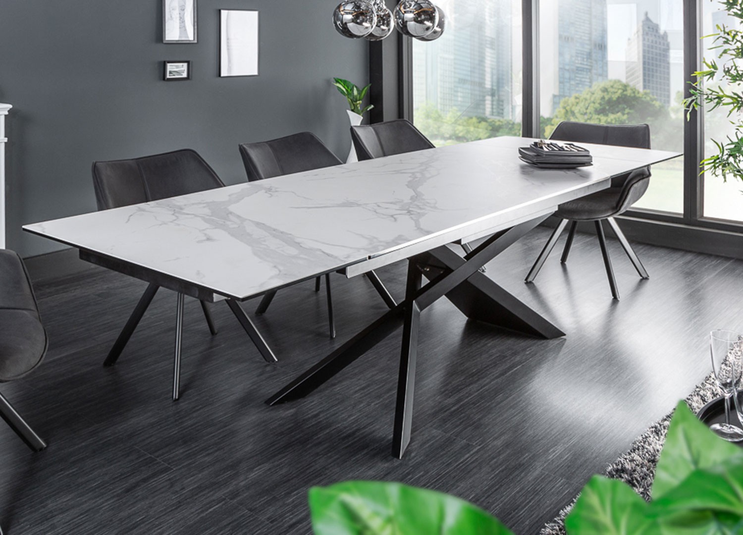 Table à manger extensible céramique 180-260 cm aspect marbre